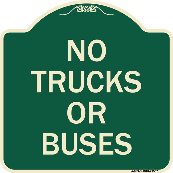 Signmission Designer Series No Trucks or Buses, Green & Tan Heavy-Gauge Aluminum Sign, 18" x 18", G-1818-23557 A-DES-G-1818-23557